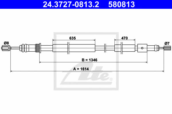 Ate 24.3727-0813.2 Parking brake cable, right 24372708132