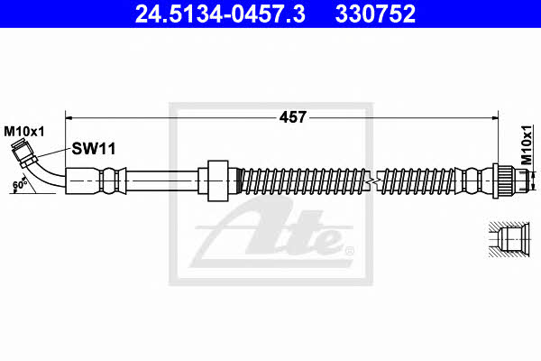 Flexible brake hose Nissan Interstar: 24513404573 Ate Brake Hose