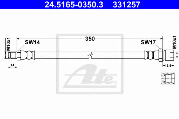 Flexible brake line Volkswagen Kaefer: 24516503503 Ate Brake Hose