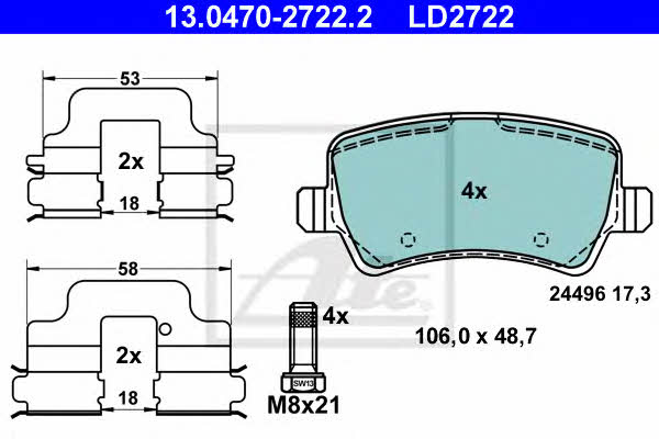 Ate 13.0470-2722.2 ATE CERAMIC disc brake pads, set 13047027222