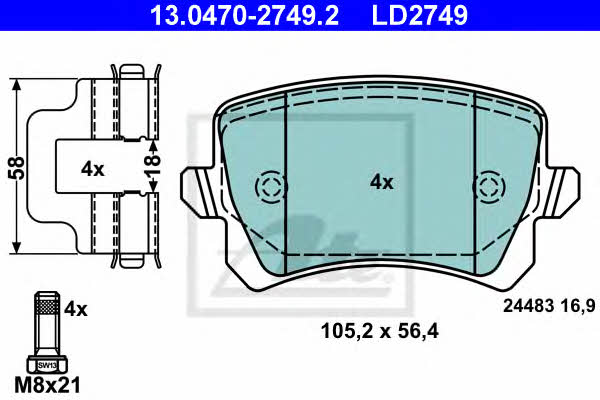 Ate 13.0470-2749.2 ATE CERAMIC disc brake pads, set 13047027492