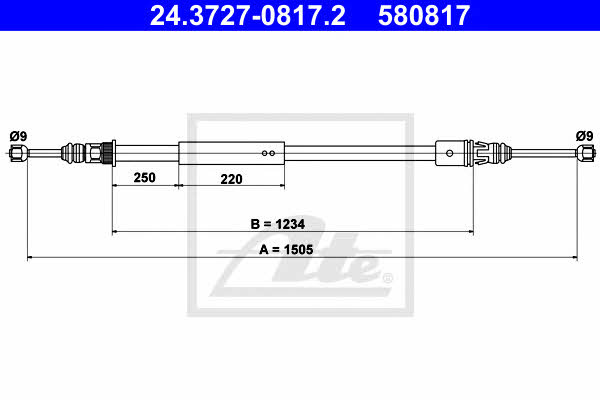 Ate 24.3727-0817.2 Cable Pull, parking brake 24372708172