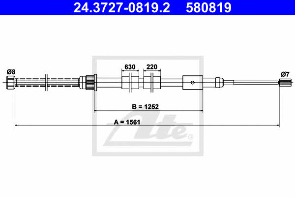 Ate 24.3727-0819.2 Parking brake cable, right 24372708192