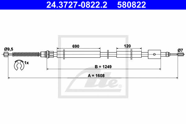 Ate 24.3727-0822.2 Parking brake cable, right 24372708222