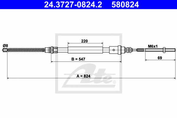 Ate 24.3727-0824.2 Parking brake cable left 24372708242