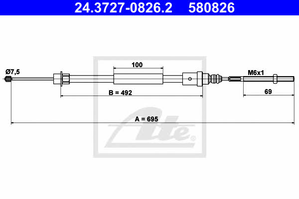 Ate 24.3727-0826.2 Parking brake cable left 24372708262