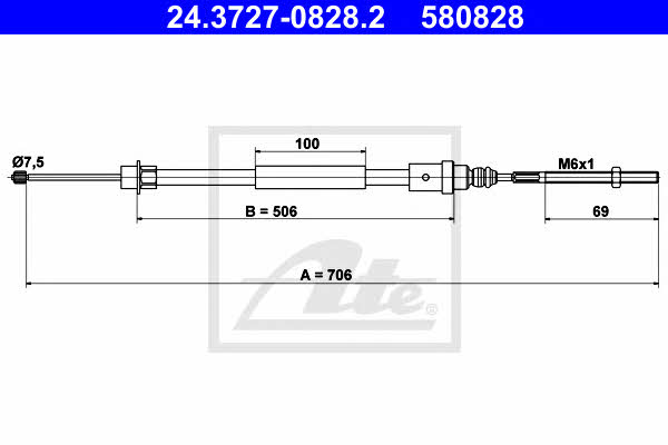 Ate 24.3727-0828.2 Parking brake cable left 24372708282