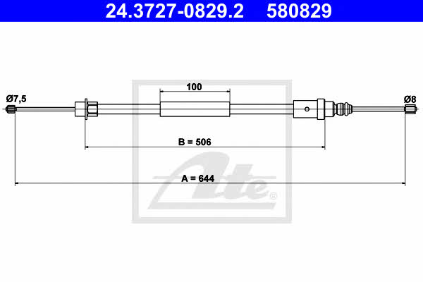 Ate 24.3727-0829.2 Cable Pull, parking brake 24372708292