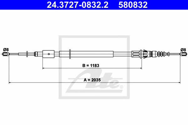 Ate 24.3727-0832.2 Cable Pull, parking brake 24372708322