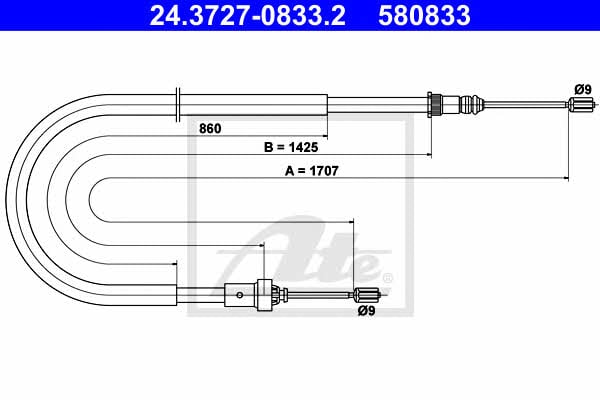 Ate 24.3727-0833.2 Cable Pull, parking brake 24372708332