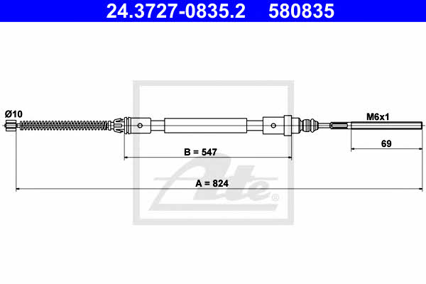Ate 24.3727-0835.2 Parking brake cable left 24372708352