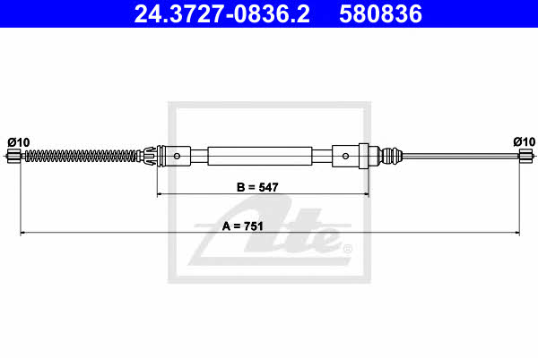Ate 24.3727-0836.2 Parking brake cable, right 24372708362