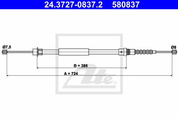 Ate 24.3727-0837.2 Parking brake cable left 24372708372