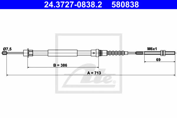Ate 24.3727-0838.2 Parking brake cable, right 24372708382