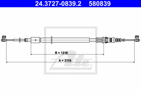 Ate 24.3727-0839.2 Cable Pull, parking brake 24372708392