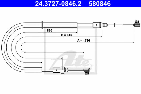 Ate 24.3727-0846.2 Cable Pull, parking brake 24372708462