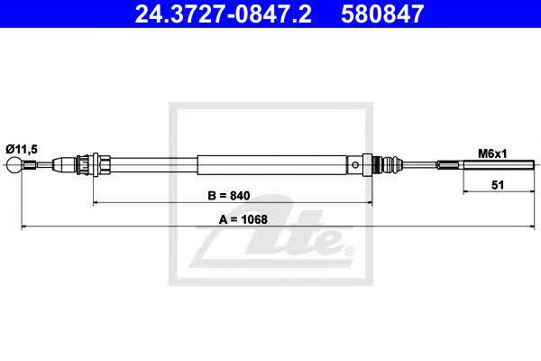 Ate 24.3727-0847.2 Cable Pull, parking brake 24372708472