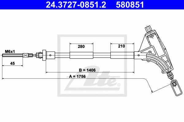 Ate 24.3727-0851.2 Cable Pull, parking brake 24372708512