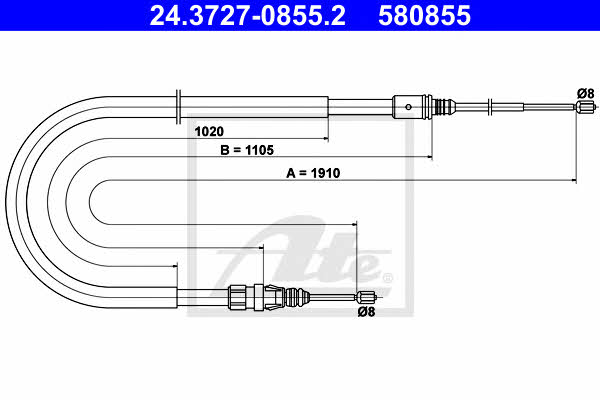 Ate 24.3727-0855.2 Cable Pull, parking brake 24372708552