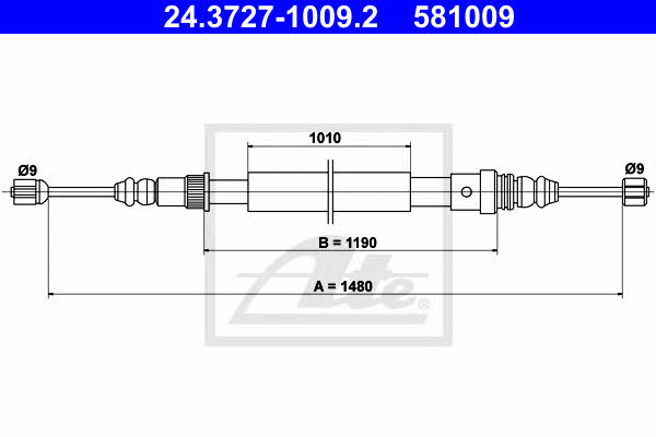Ate 24.3727-1009.2 Cable Pull, parking brake 24372710092