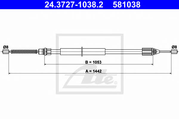 Ate 24.3727-1038.2 Cable Pull, parking brake 24372710382