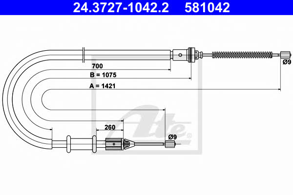 Ate 24.3727-1042.2 Parking brake cable, right 24372710422