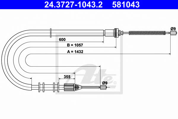 Ate 24.3727-1043.2 Parking brake cable left 24372710432