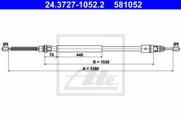 Ate 24.3727-1052.2 Parking brake cable, right 24372710522