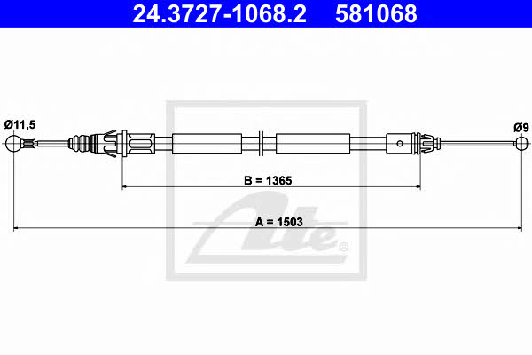 Ate 24.3727-1068.2 Parking brake cable left 24372710682
