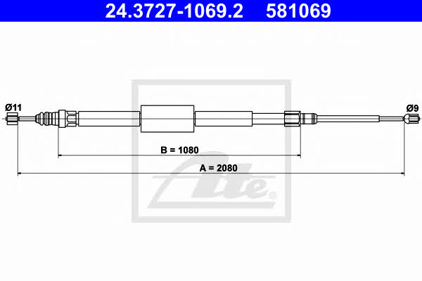 Ate 24.3727-1069.2 Cable Pull, parking brake 24372710692