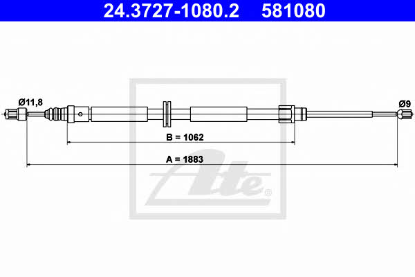 Ate 24.3727-1080.2 Cable Pull, parking brake 24372710802
