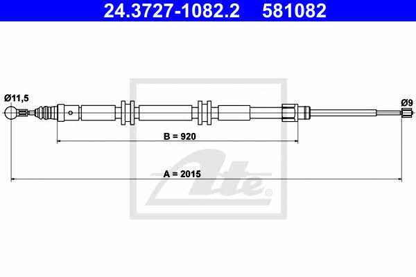 Ate 24.3727-1082.2 Cable Pull, parking brake 24372710822