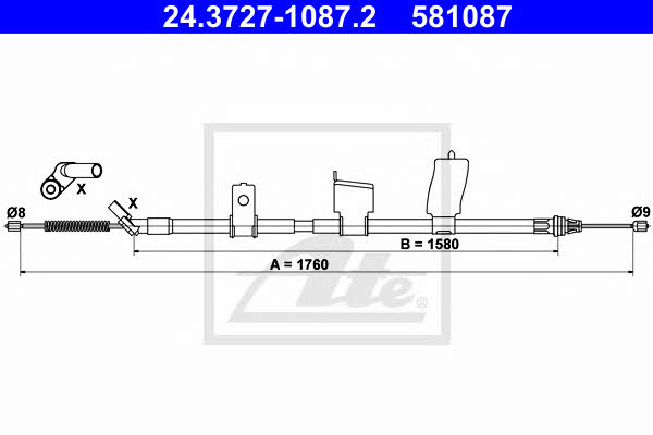 Ate 24.3727-1087.2 Cable Pull, parking brake 24372710872