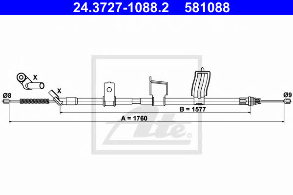 Ate 24.3727-1088.2 Cable Pull, parking brake 24372710882