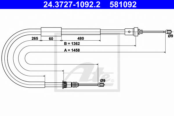 Ate 24.3727-1092.2 Cable Pull, parking brake 24372710922