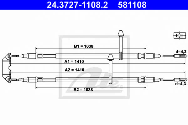 Ate 24.3727-1108.2 Cable Pull, parking brake 24372711082