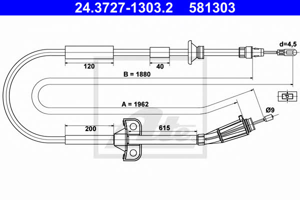 Ate 24.3727-1303.2 Cable Pull, parking brake 24372713032