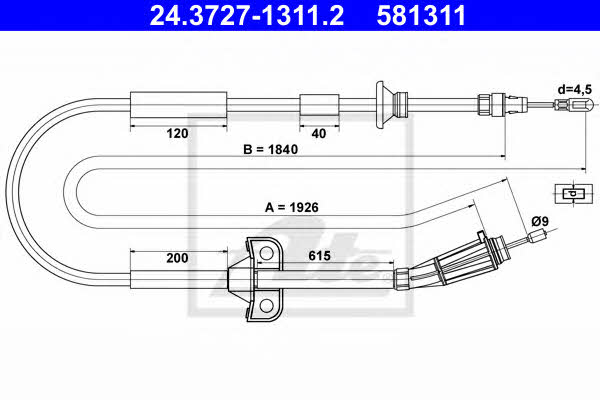 Ate 24.3727-1311.2 Cable Pull, parking brake 24372713112