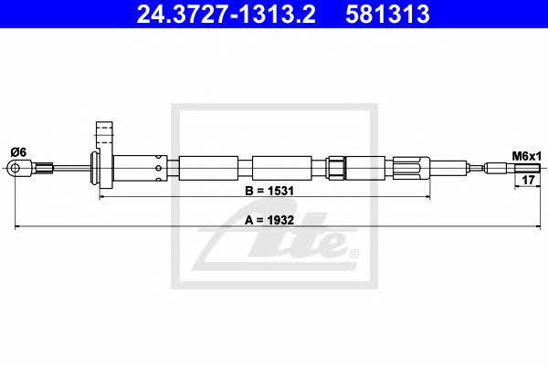 Ate 24.3727-1313.2 Cable Pull, parking brake 24372713132