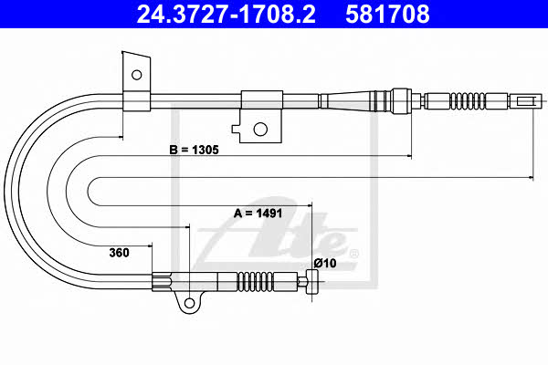 Ate 24.3727-1708.2 Cable Pull, parking brake 24372717082