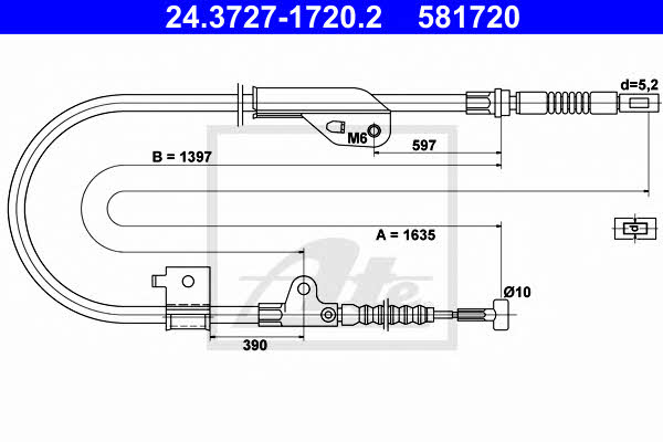Ate 24.3727-1720.2 Parking brake cable left 24372717202
