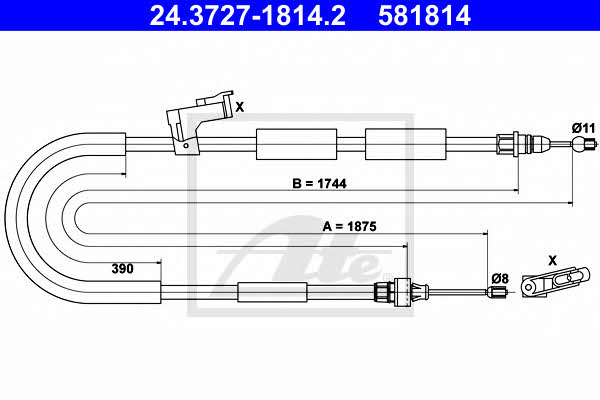 Ate 24.3727-1814.2 Parking brake cable, right 24372718142