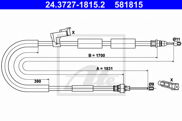 Ate 24.3727-1815.2 Parking brake cable left 24372718152