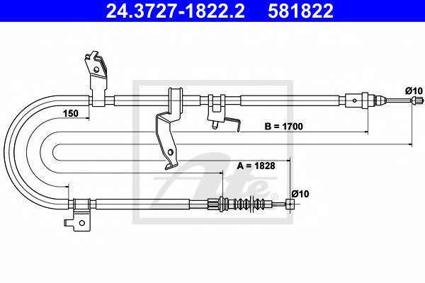 Ate 24.3727-1822.2 Parking brake cable left 24372718222