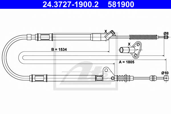 Ate 24.3727-1900.2 Parking brake cable left 24372719002