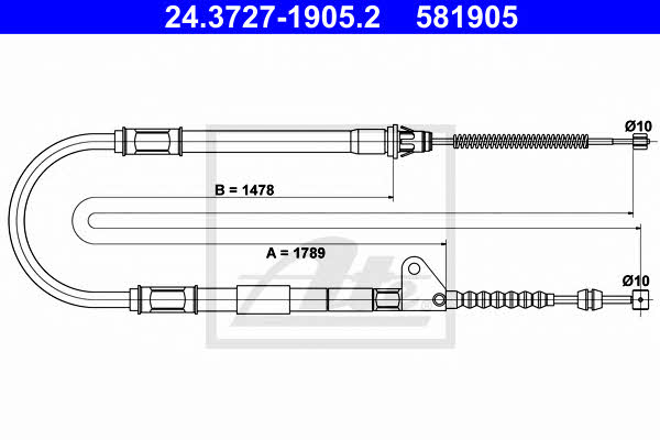 Ate 24.3727-1905.2 Parking brake cable, right 24372719052