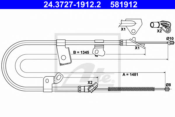Ate 24.3727-1912.2 Parking brake cable, right 24372719122