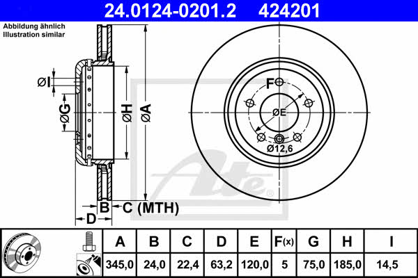 Ate 24.0124-0201.2 Rear ventilated brake disc 24012402012