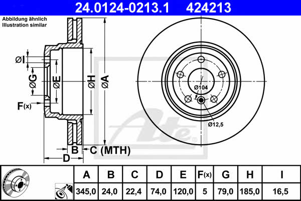 Ate 24.0124-0213.1 Rear ventilated brake disc 24012402131