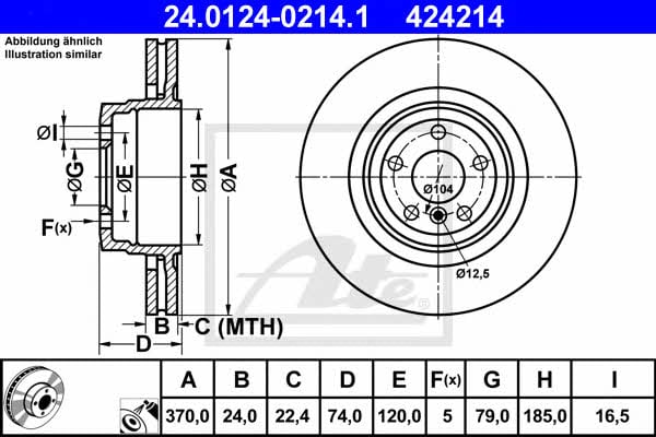 Ate 24.0124-0214.1 Rear ventilated brake disc 24012402141